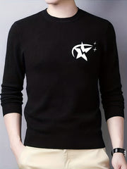 Star Pattern Knitted Sweater Men's Casual Warm Crew Neck Pullover