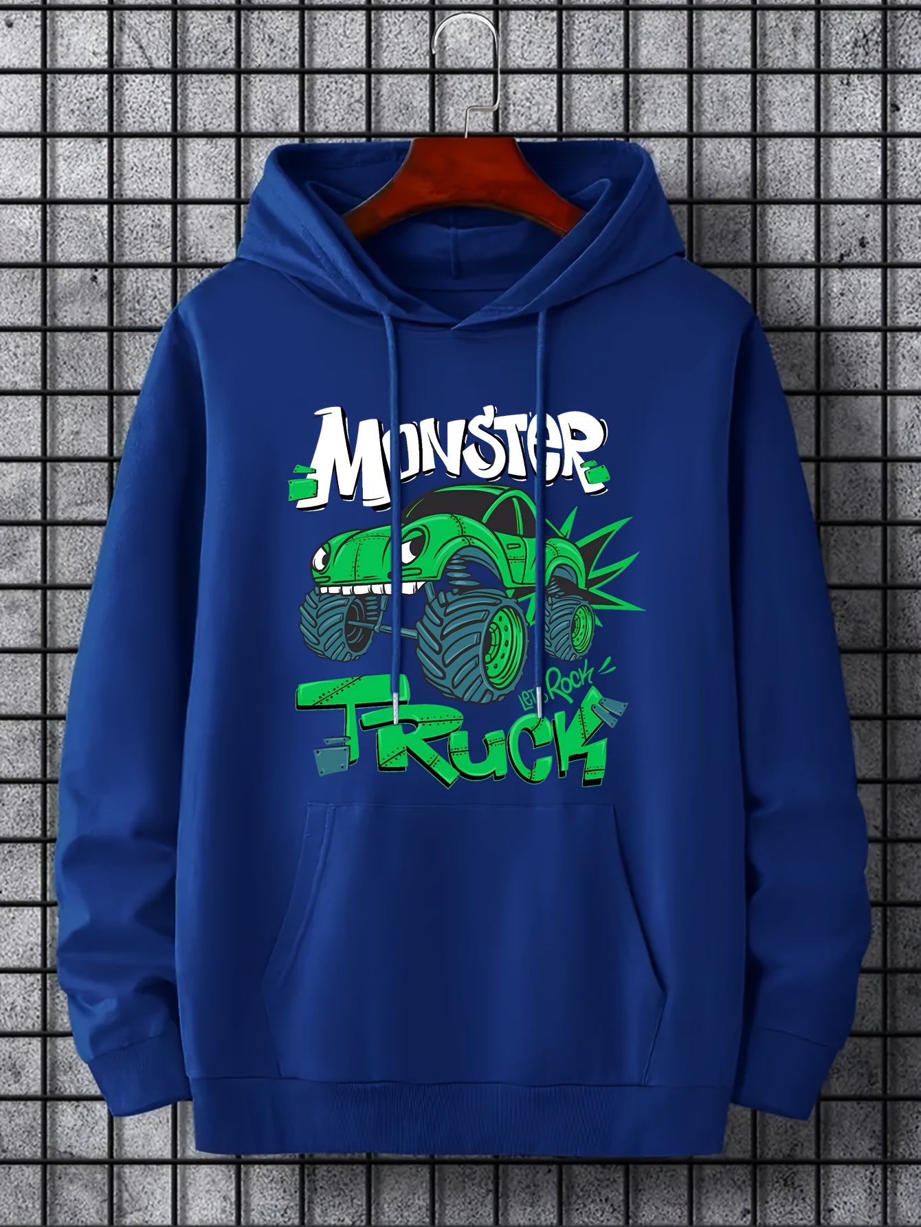 Men's Monster Truck Print Hoodie Casual Drawstring Hooded Sweatshirt