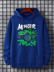 Men's Monster Truck Print Hoodie Casual Drawstring Hooded Sweatshirt