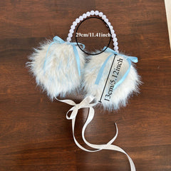 Winter Faux Fur Ear Muffs with Colorful Pearls and Bowknot