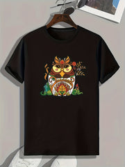 Owl Print Men's T-shirt Casual Comfy Tees For Summer