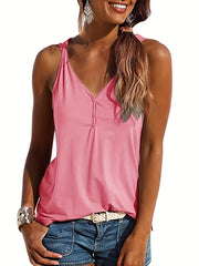 Summer Button Tank Top Crew Neck Sleeveless Loose Fit Tank Top