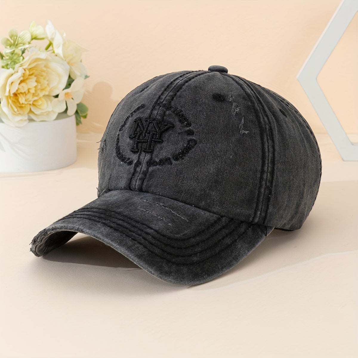 Adjustable Distressed Ripped Retro Baseball Cap Letter Embroidery