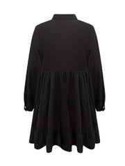Casual Dress Women's Button Up Long Sleeve Smock Shirt Dress