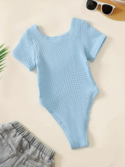 Toddler Girls Jacquard Short Sleeve Rompers Bodysuit Kids Summer Clothes