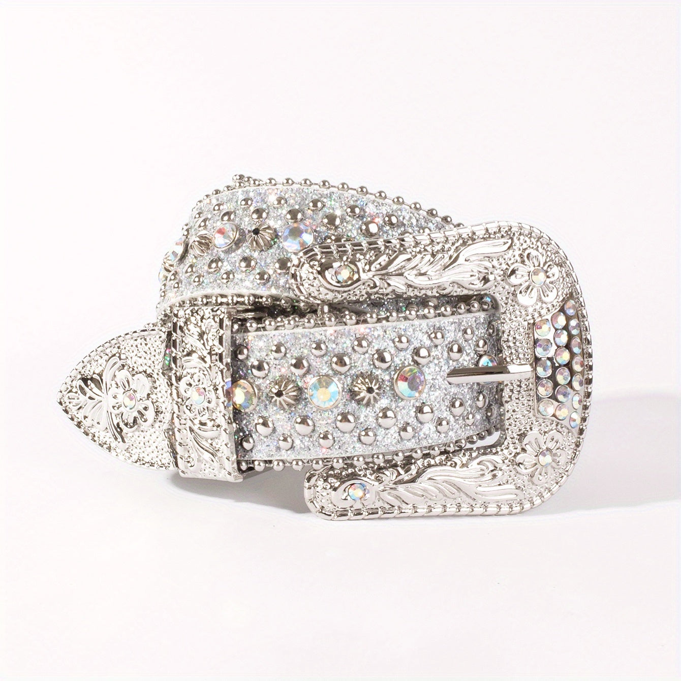 Rhinestone Belt Crystal Inlaid Leather Western Cowboy Cowgirl