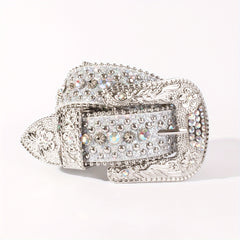 Rhinestone Belt Crystal Inlaid Leather Western Cowboy Cowgirl