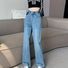 High Waist Wide Leg Jeans Contrast Pockets