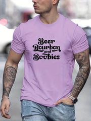 Men's Beer & Bourbon Print T shirt Casual Slightly Stretch Breathable Tee