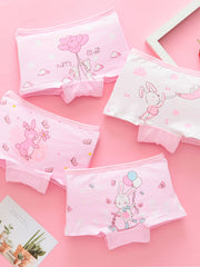 4pcs Girls Rabbit Print Shortie Brief Cotton Underwear