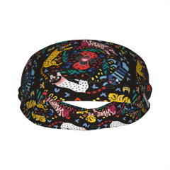 Skull & Floral Print Headband Yoga Sweatband
