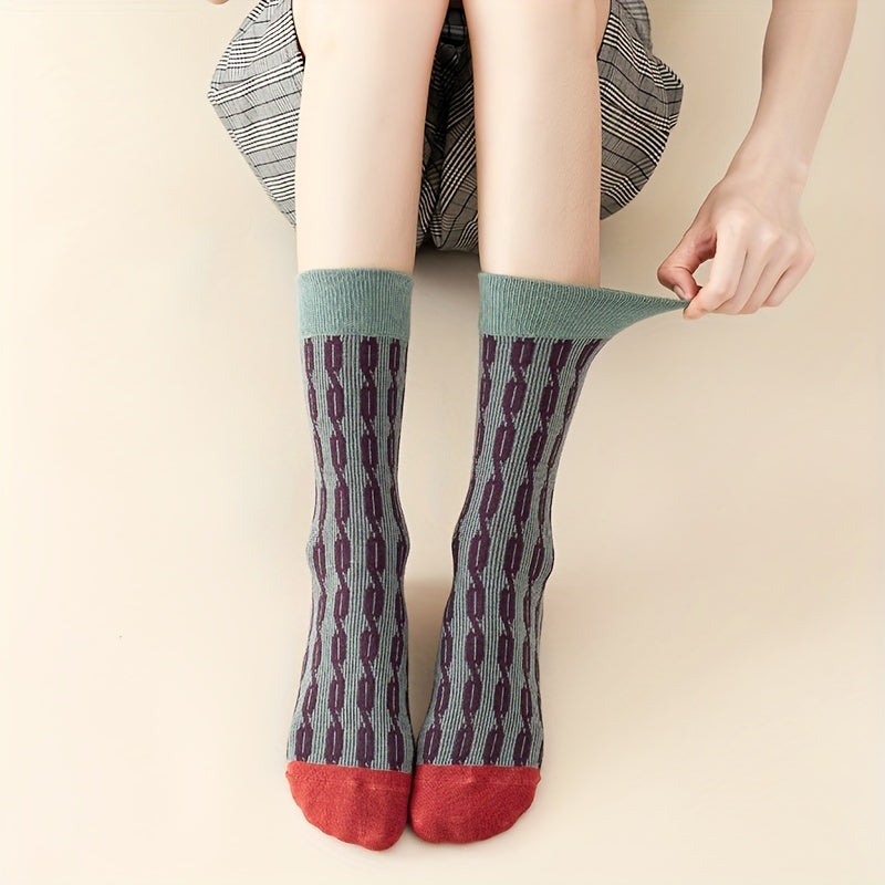 Colorblock Street Socks Retro Style Comfy Mid Tube Socks Women's