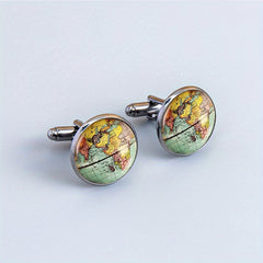 Retro Style World Map Cufflinks Glass Alloy Material