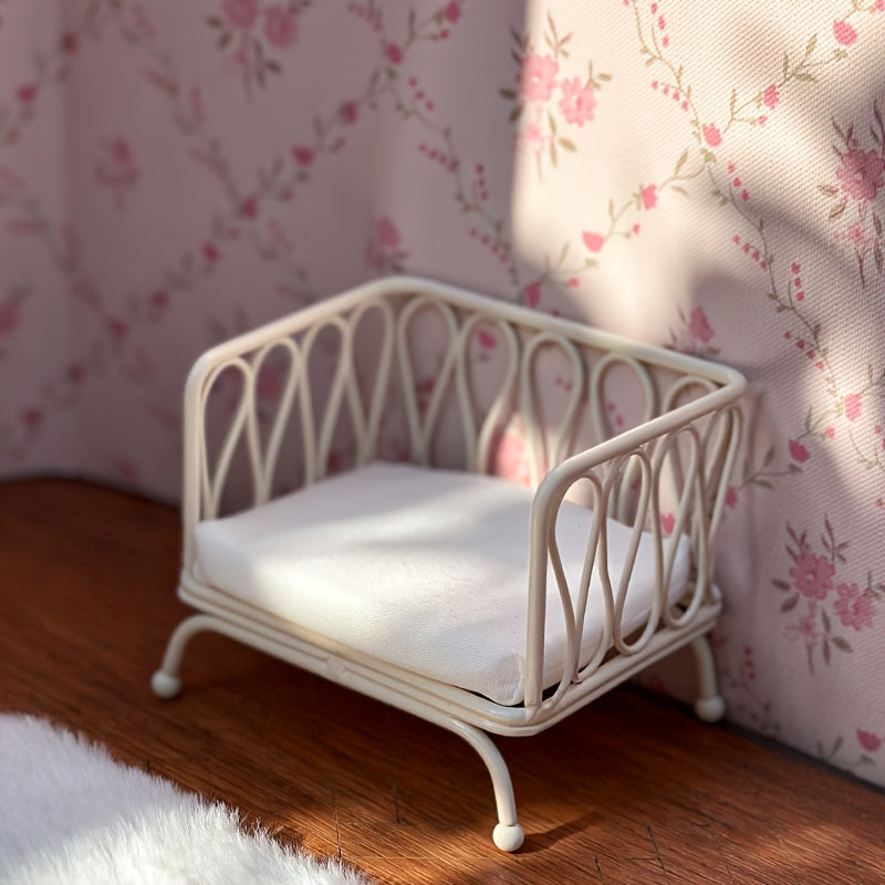 2pcs Metal Sofa w/ Cushion 1:12 Scale BJD Pretend Furniture Home Decor