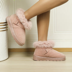Women's Furry Ankle Snow Boots Fleece Liner Slip-On Winter Shoes