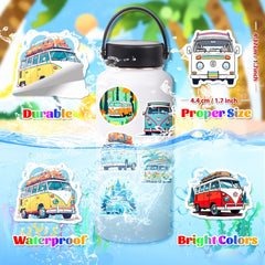 50pcs Cartoon Bus Stickers Waterproof Vinyl Stickers - Laptop Water Bottles