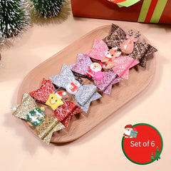 6pcs Sequin Santa Deer Tree Hairpins Hair Clips Girls Kids