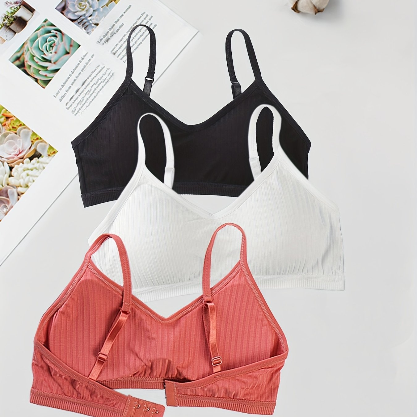 3pcs Girl's Comfy Camisole Beautifying Back Chest Vests Push Up Sexy Lingerie