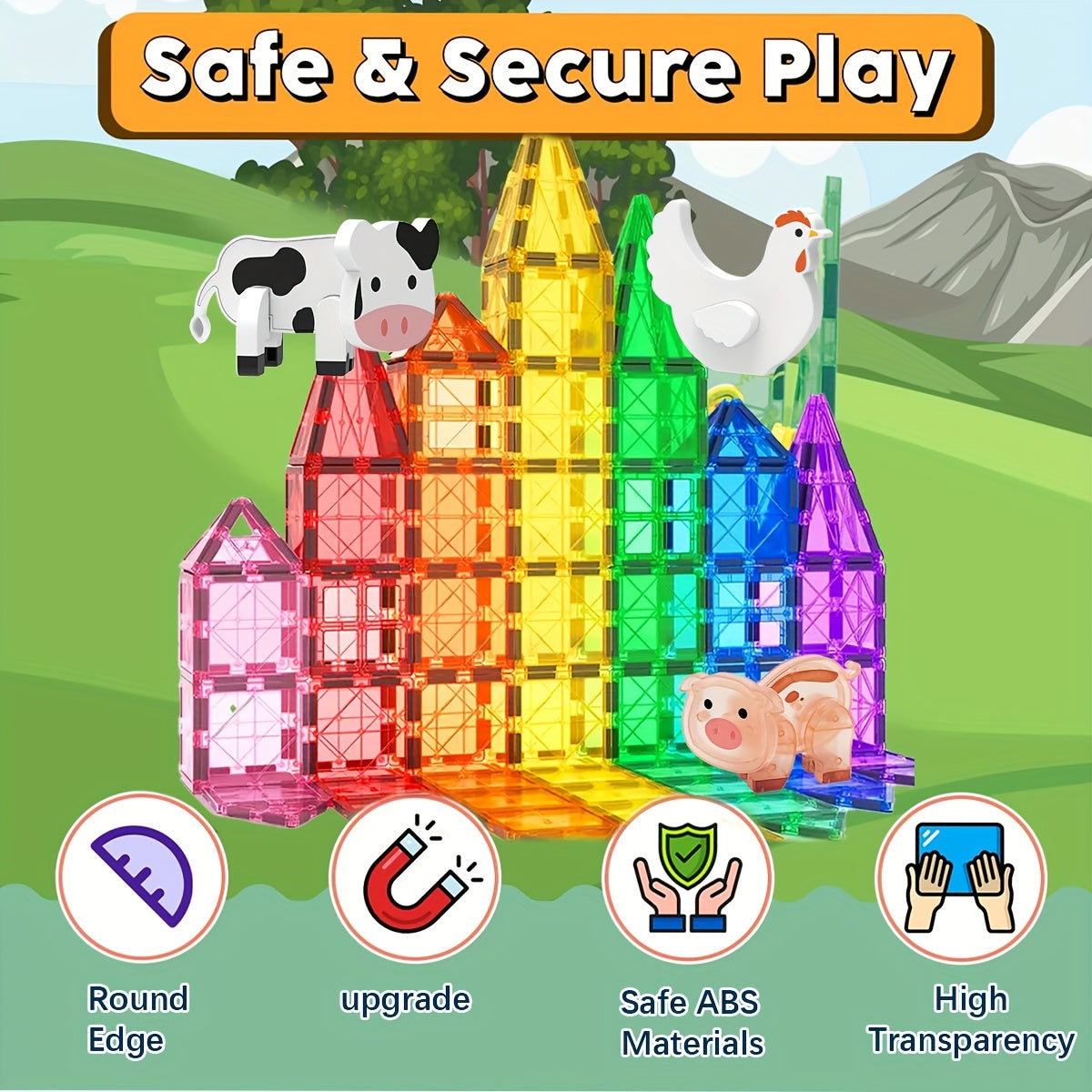 Farm Animal Magnetic Building Blocks 3D Stacking Toy Set