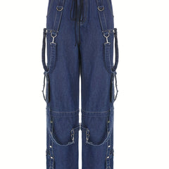 Eyelet Chain Strap Baggy Jeans Punk Y2K Style