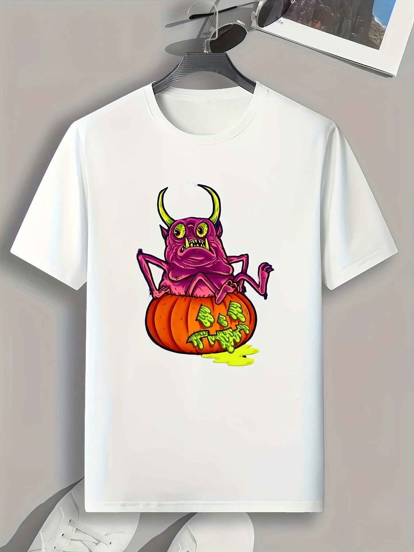 Halloween Monster & Pumpkin Graphic Tee for Men