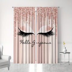 Large Eyelash Printed Curtain Rod Pocket Curtains - 2pc Home Decor