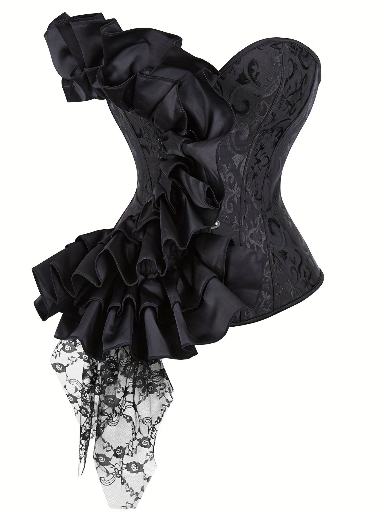 Goth Floral Lace Corset & Mesh Skirt Set Women's Lingerie