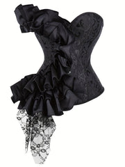 Goth Floral Lace Corset & Mesh Skirt Set Women's Lingerie
