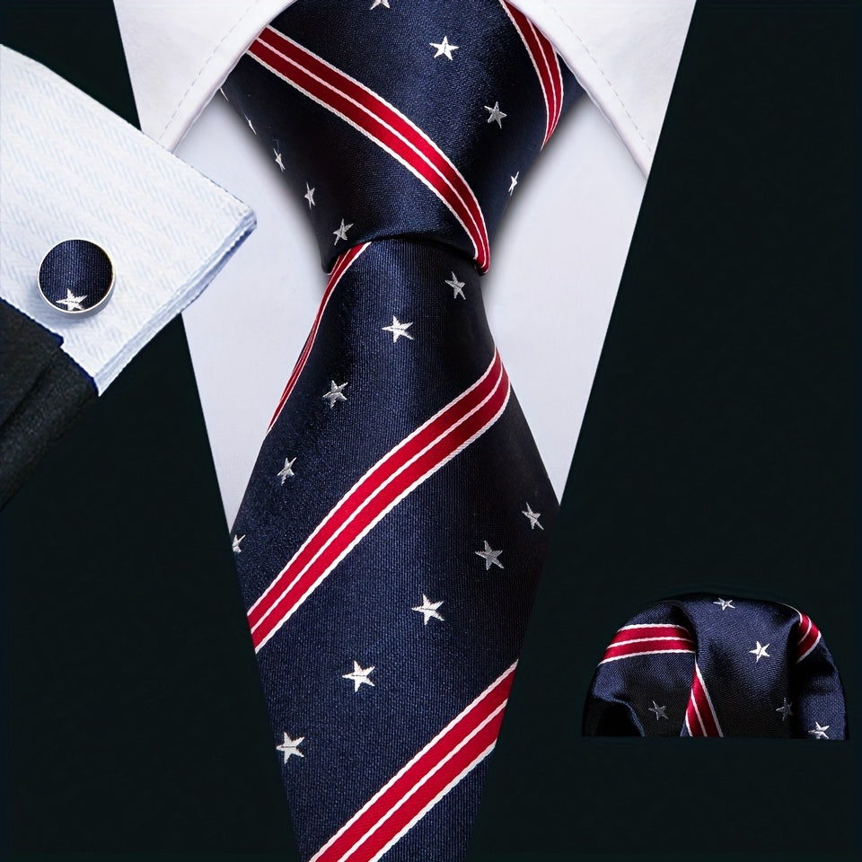 Men's Striped Necktie Handkerchief Clip Set