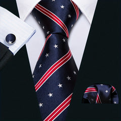 Men's Striped Necktie Handkerchief Clip Set