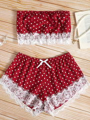 Dot Print Off Shoulder Pajama Set