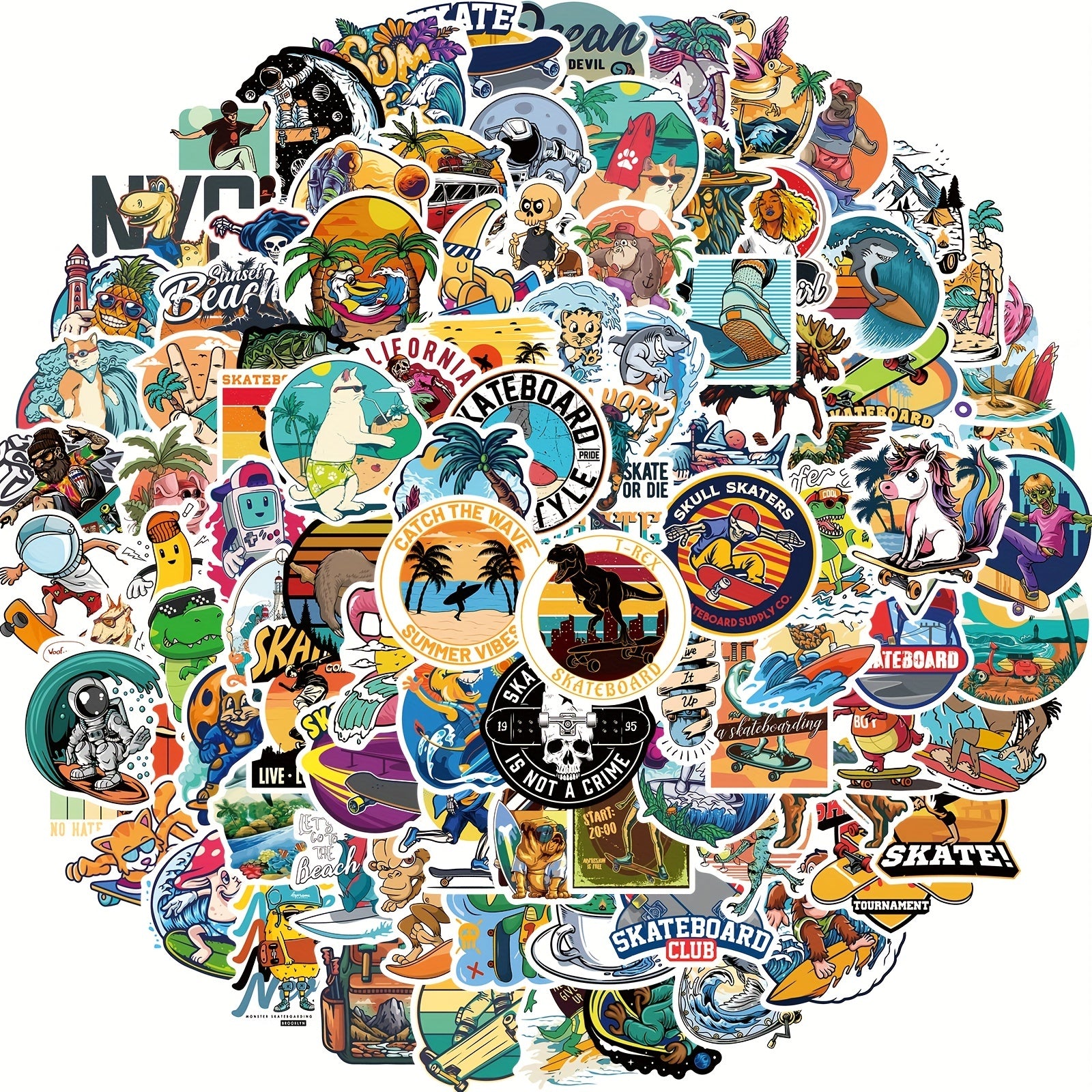 100pcs Beach Surfing Waterproof Vinyl Stickers for Water Bottles