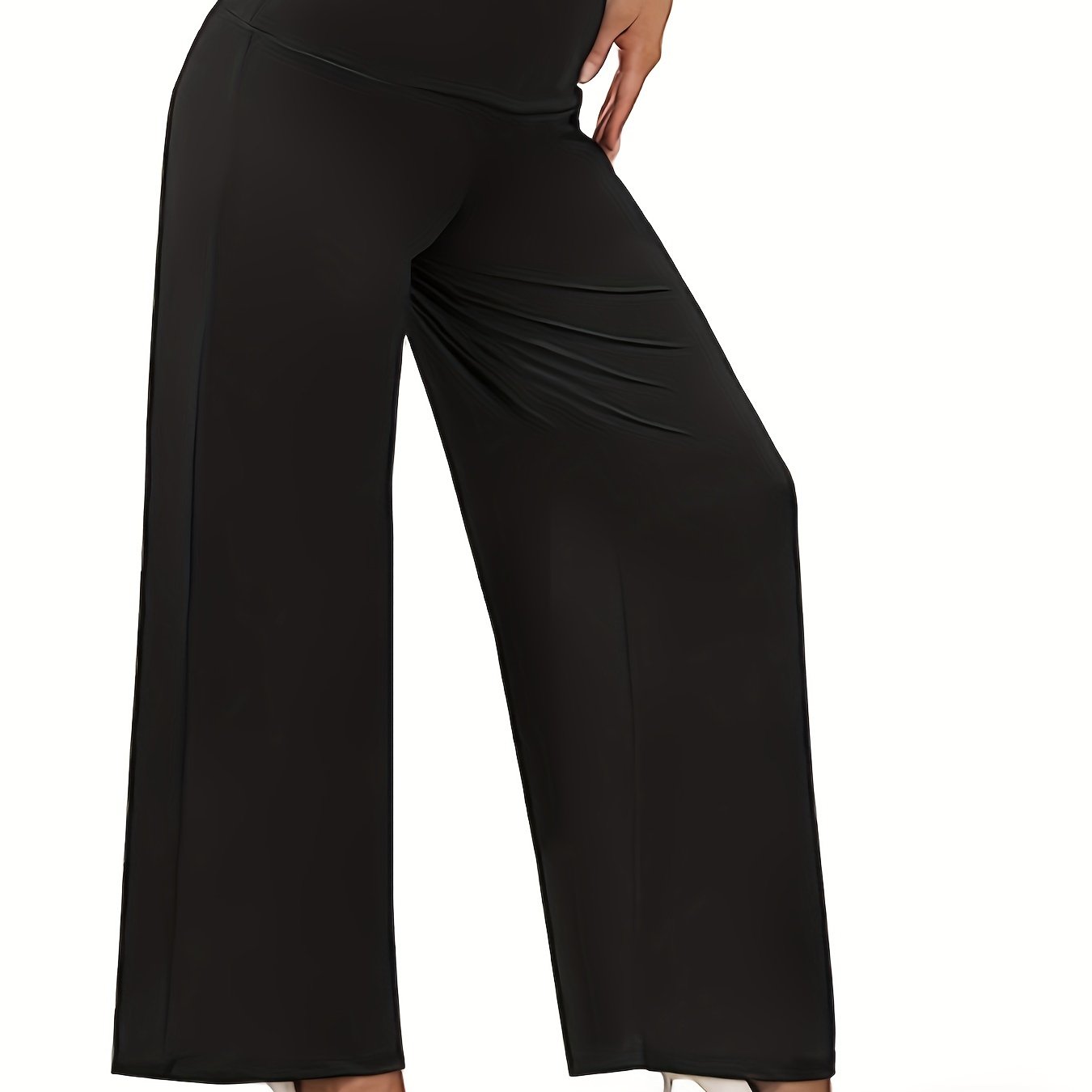 Wide Leg Trousers Solid Elastic High Rise Stretch