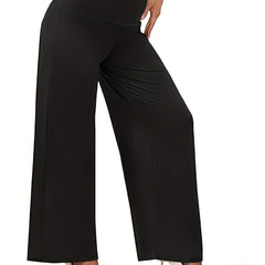 Wide Leg Trousers Solid Elastic High Rise Stretch