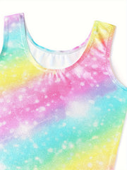 Girls Tie Dye Butterfly Gymnastics Outfit Sleeveless Dance Suit