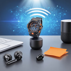 Blue and Orange Sports Digital Watch Waterproof Wristwatch for Men