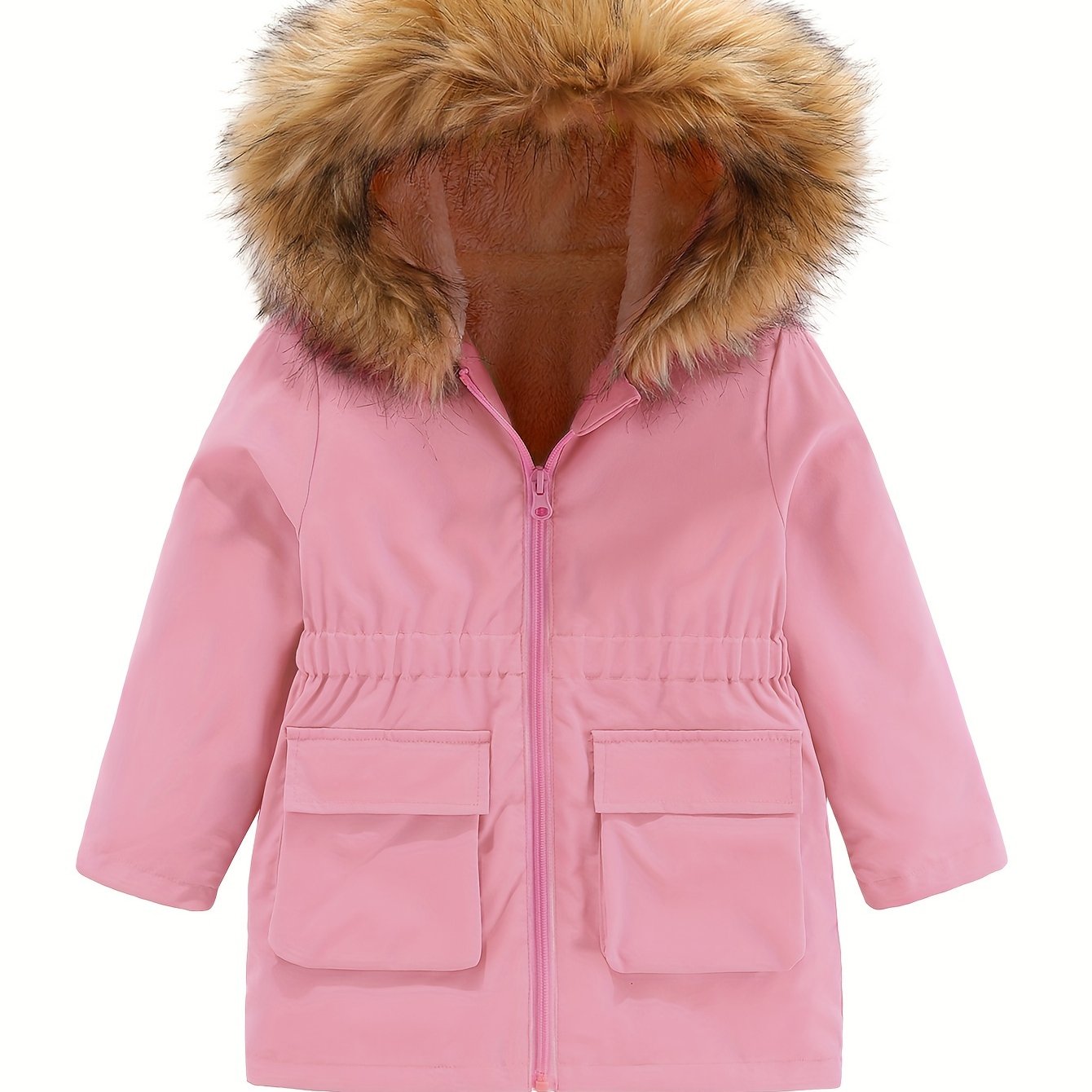 Toddler Girls Warm Fleece Lined Zip Jacket Coat With Pocket