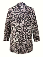 Leopard Print Long Sleeve Lapel Collar Blazer