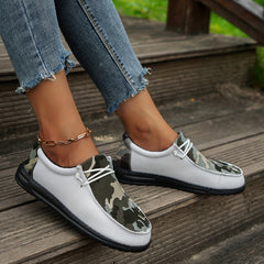 Women's Camo Canvas Slip-On Walking Shoes Block Flat Comfort