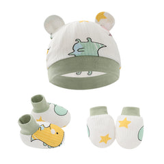 Baby Boy Outfit Set with Cartoon Cap, Mittens, Socks & Shoes
