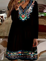 Ethnic Style Dress Women's Plus V Neck Maxi Dress