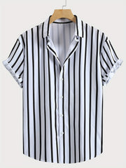 Stripe Print Men's Casual Short Sleeve Shirt Summer Vacation Resort Tops