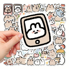 60pcs Cute Bunny Kitten Waterproof Sticker Pack for Laptop Water Cup Decoration