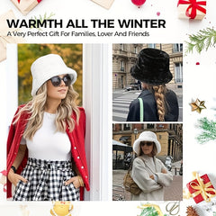 Faux Fur Winter Bucket Hat Fluffy Warm Hat Women's Furry Fisherman Cap