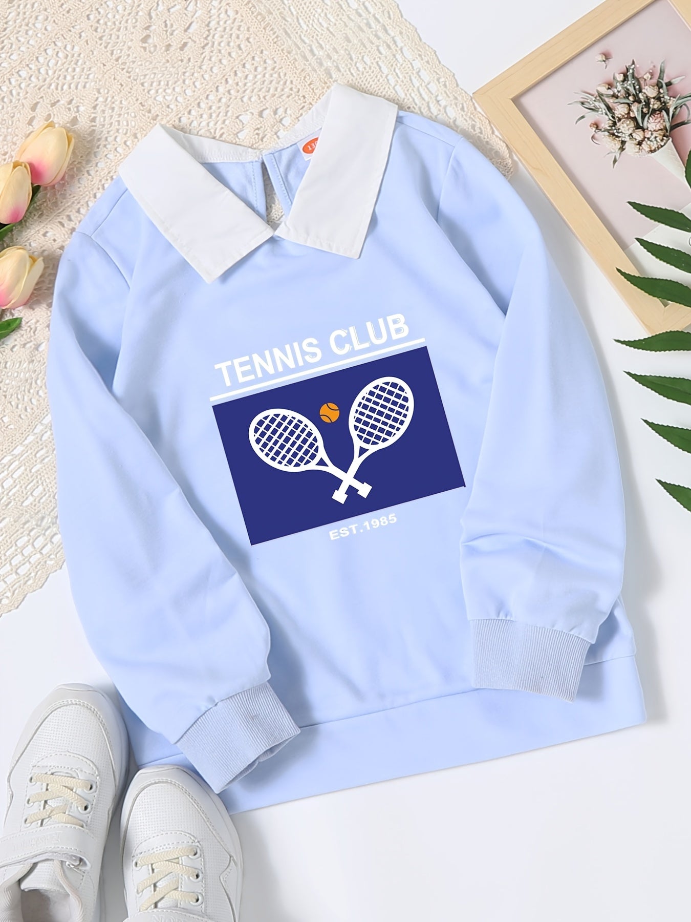 Toddler Girls Lapel Sweatshirt Tennis Racket Print Baby Kids Clothes