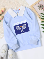 Toddler Girls Lapel Sweatshirt Tennis Racket Print Baby Kids Clothes