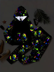 Graffiti Graphic Boys Hooded Sweatshirt & Sweatpants Set