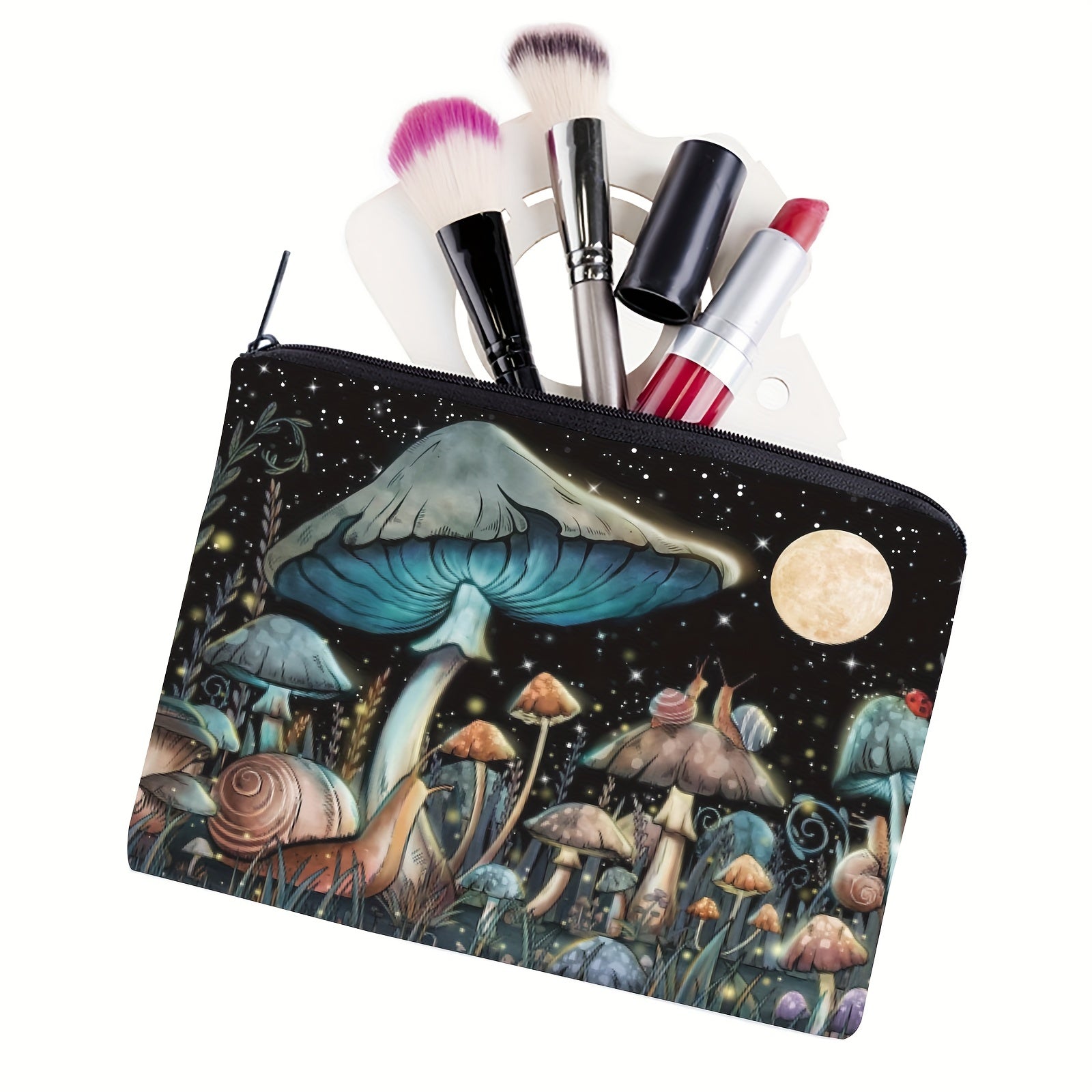 Mushroom Moon Square Makeup Bag Zipper Clutch Handbag