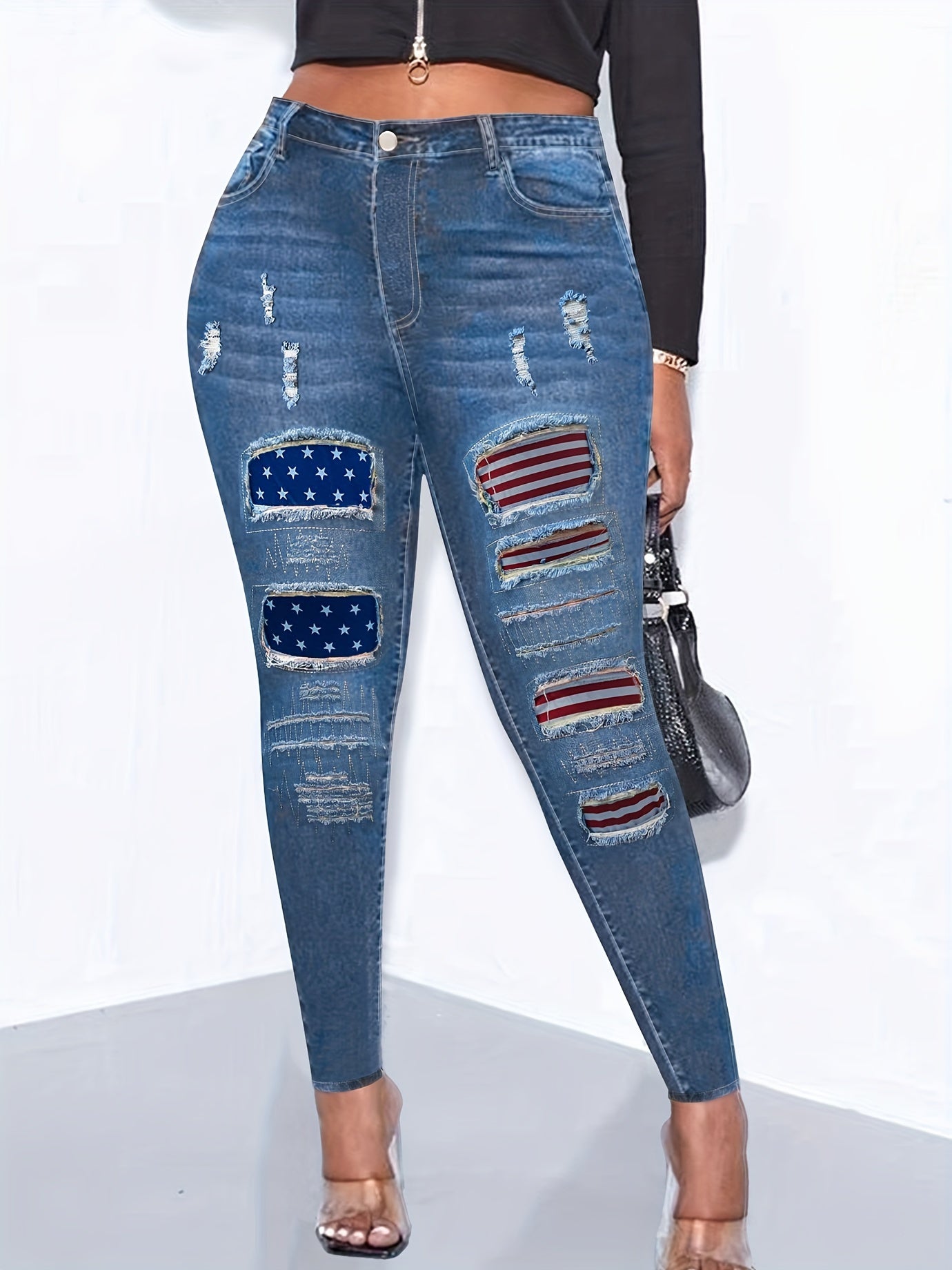 Rainbow Ripped High Rise Skinny Jeans