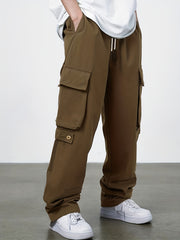 Men's Cargo Pants with Solid Flap Pockets - Loose Casual Baggy Work Pants